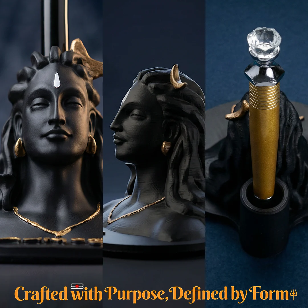 Adiyogi Pen Stand with Crystal Top Silver Pen - Image 3