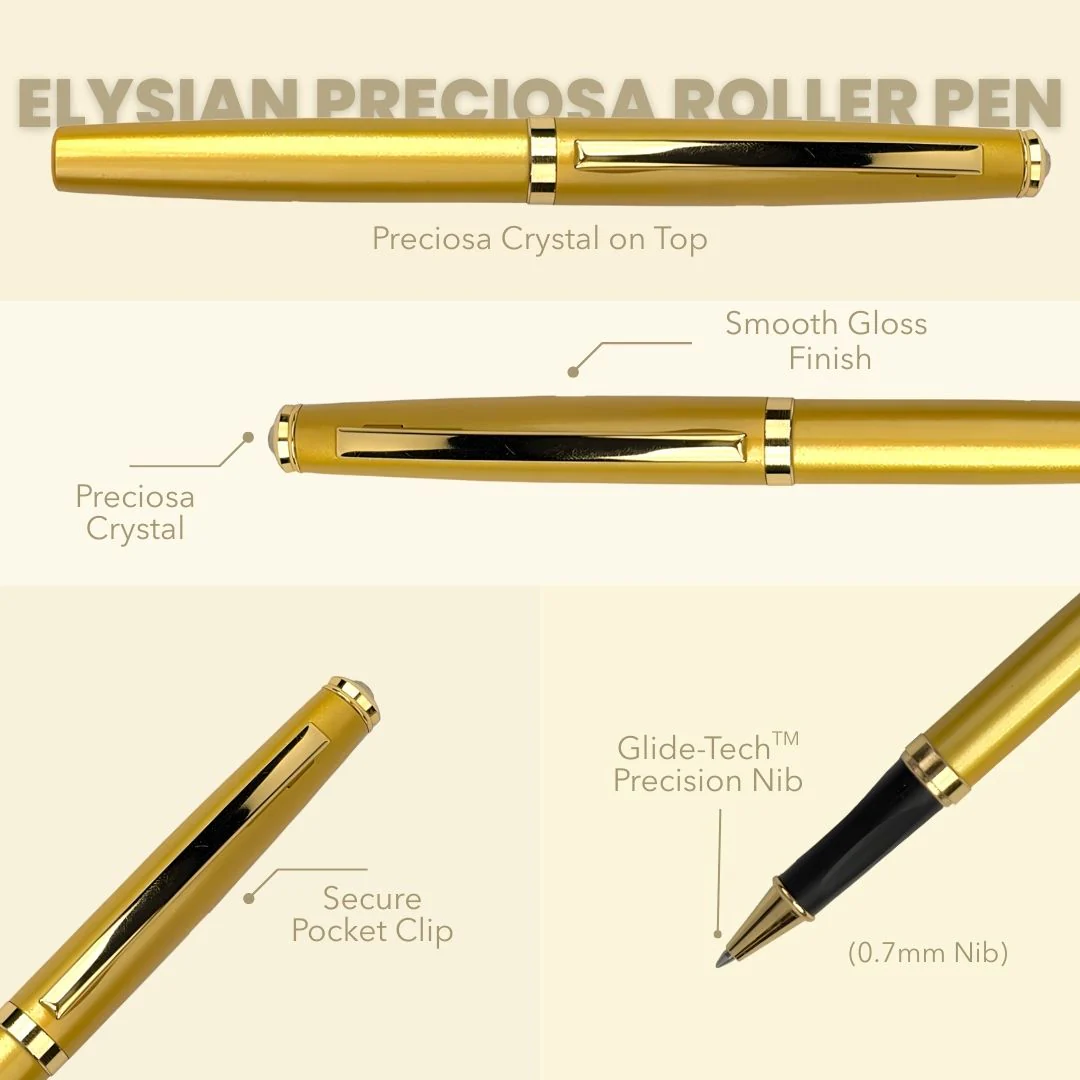 Elysian Preciosa Metal Roller Pen - Golden Pearl Finish - Image 4