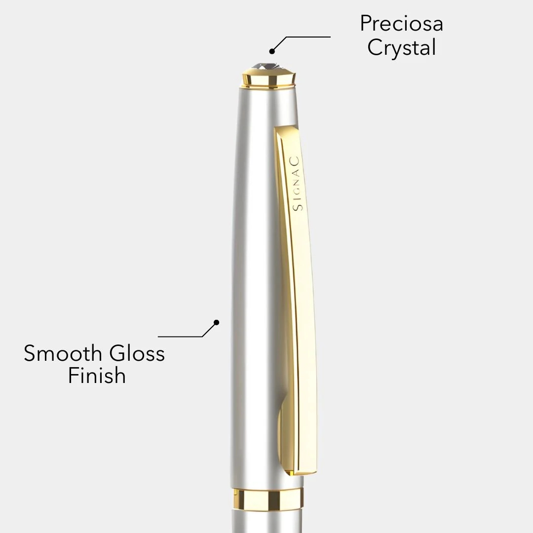 Elysian Preciosa Metal Roller Pen - Silver Pearl Finish - Image 6