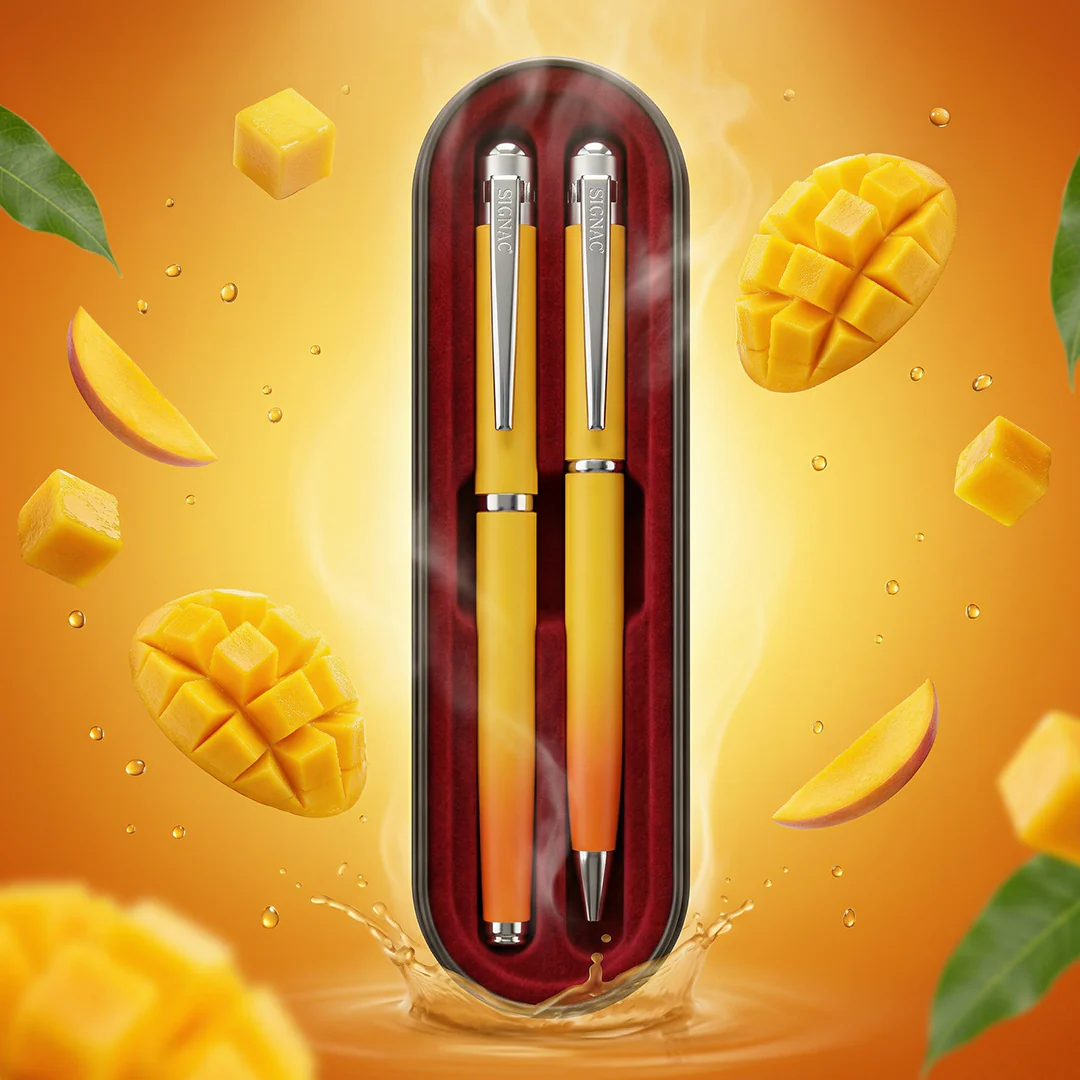India's 1st - (Alphonso Mango Fragrance Infused) Ombre Shade Metallic Roller & Ball Pen Set