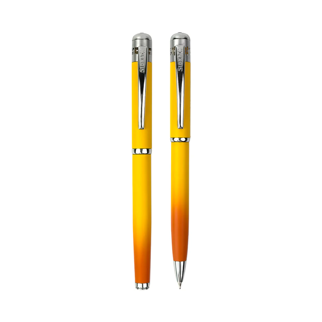 India's 1st - (Alphonso Mango Fragrance Infused) Ombre Shade Metallic Roller & Ball Pen Set - Image 2