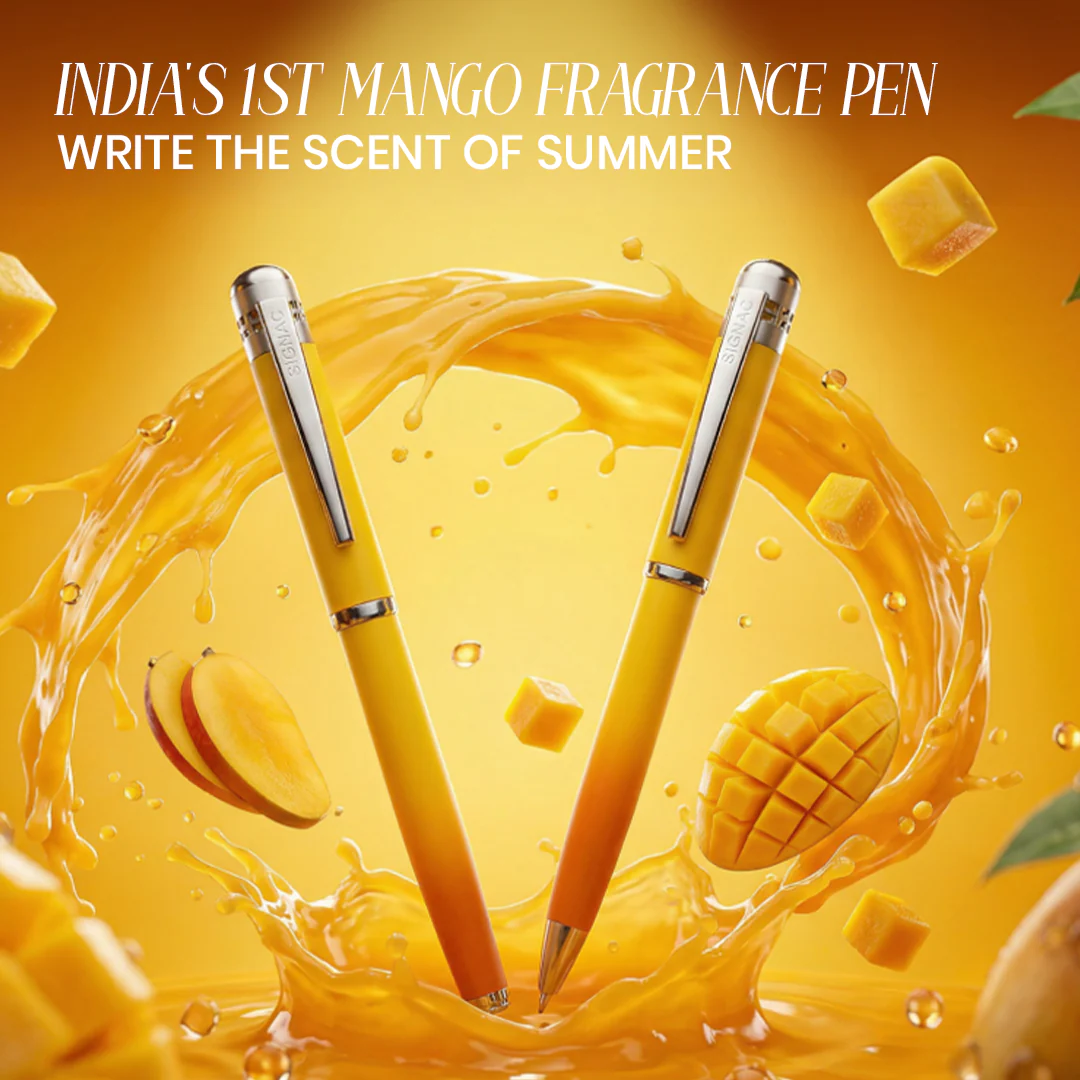 India's 1st - (Alphonso Mango Fragrance Infused) Ombre Shade Metallic Roller Pen - Image 3