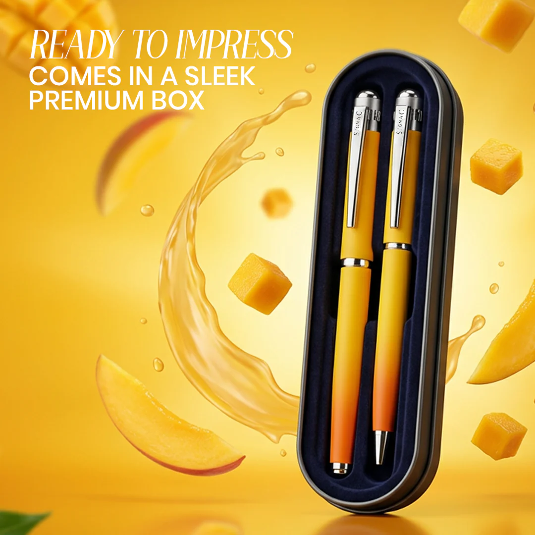 India's 1st - (Alphonso Mango Fragrance Infused) Ombre Shade Metallic Roller Pen - Image 9