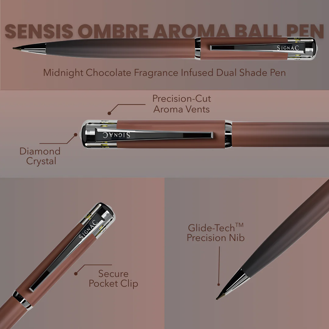 India's 1st - (Midnight Chocolate Fragrance Infused) Ombre Shade Metallic Ball Pen - Image 2