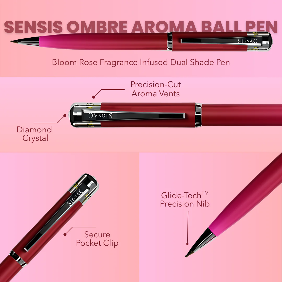 India's 1st - (Rose Bloom Fragrance Infused) Ombre Shade Metallic Roller & Ball Pen Set - Image 23
