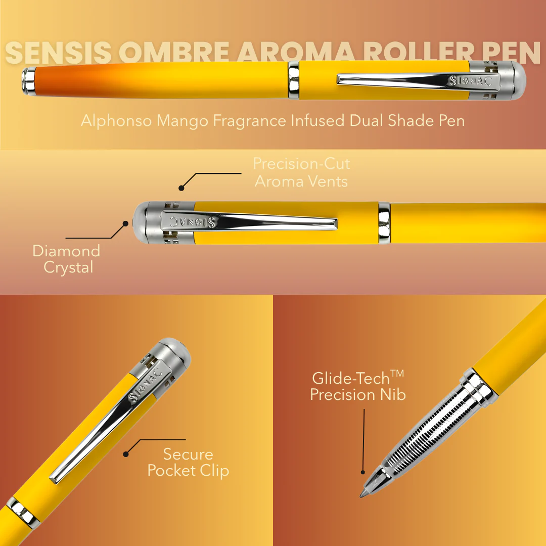 India's 1st - (Alphonso Mango Fragrance Infused) Ombre Shade Metallic Roller Pen - Image 13