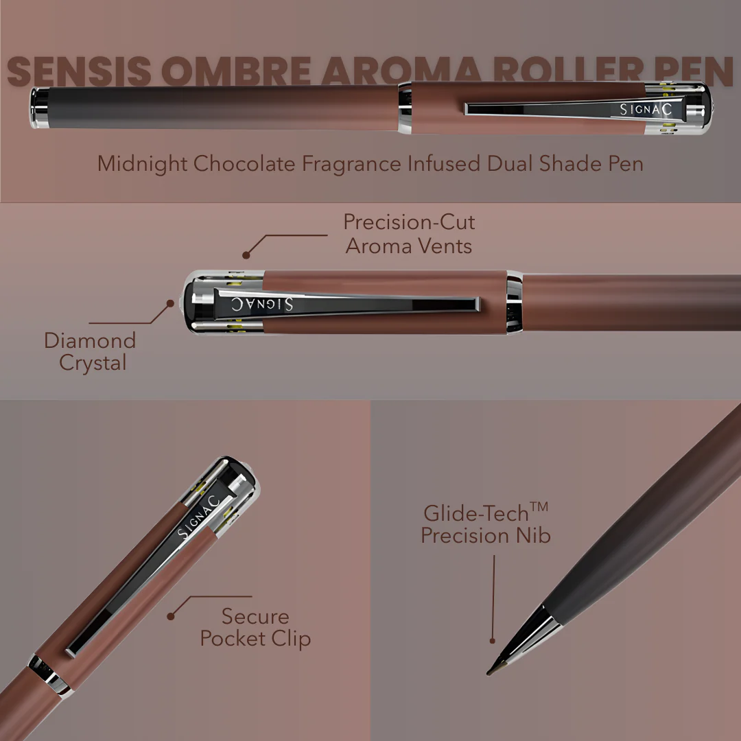 India's 1st - (Midnight Chocolate Fragrance Infused) Ombre Shade Metallic Roller Pen - Image 2