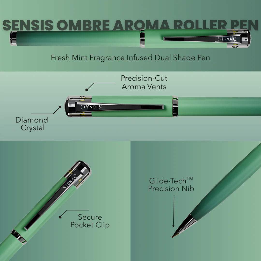 India's 1st - (Mint Fresh Fragrance Infused) Ombre Shade Metallic Roller Pen - Image 2