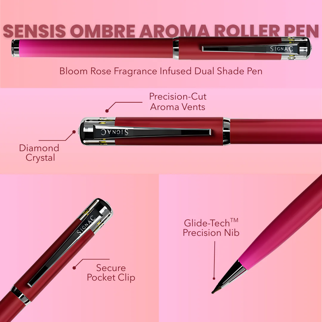 India's 1st - (Rose Bloom Fragrance Infused) Ombre Shade Metallic Roller Pen - Image 2