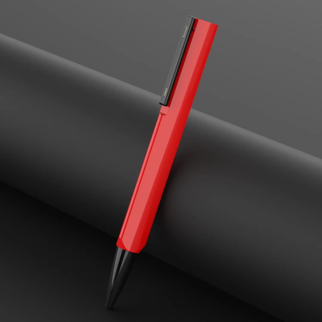 Octav Signature Tringular Metal Ball Pen - Crafted with Swiss Excellence - Red - Image 12