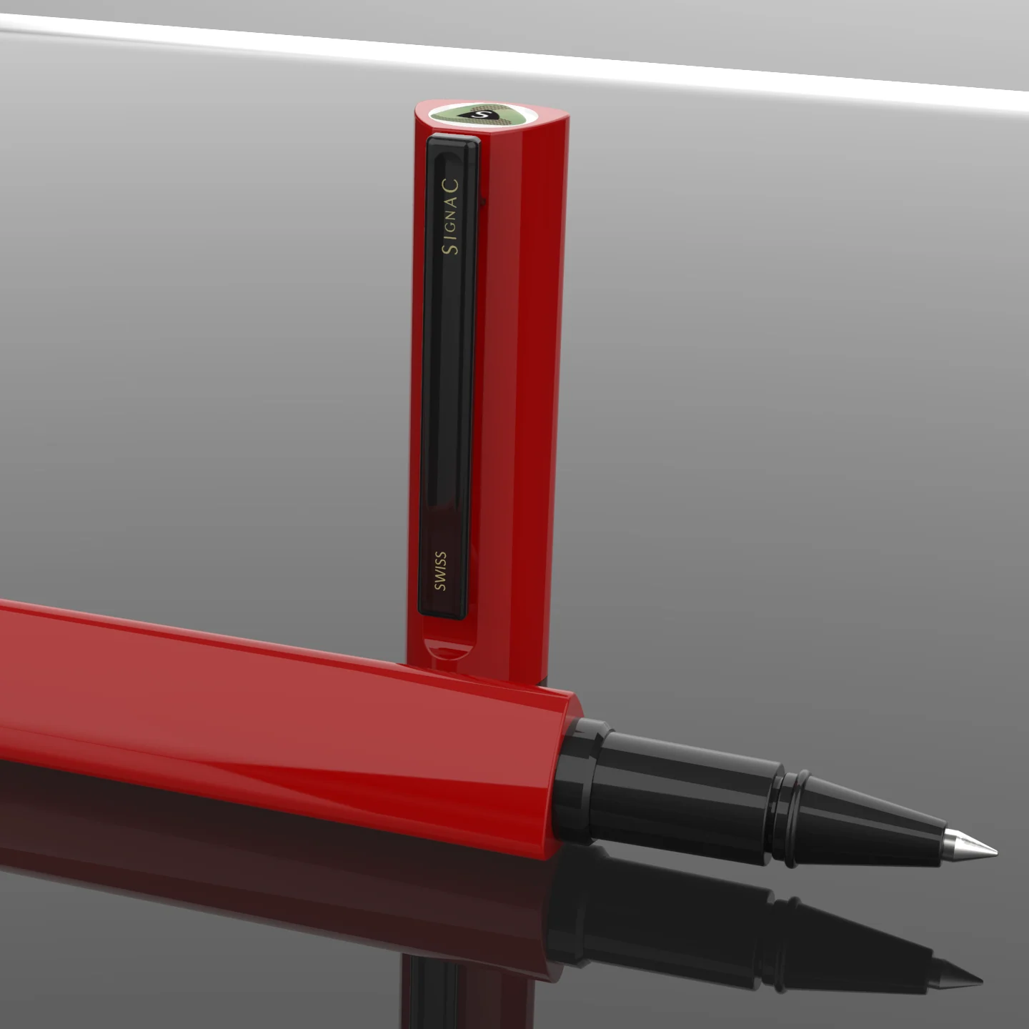 Octav Signature Tringular Metal Roller Pen - Crafted with Swiss Excellence - Red - Image 12