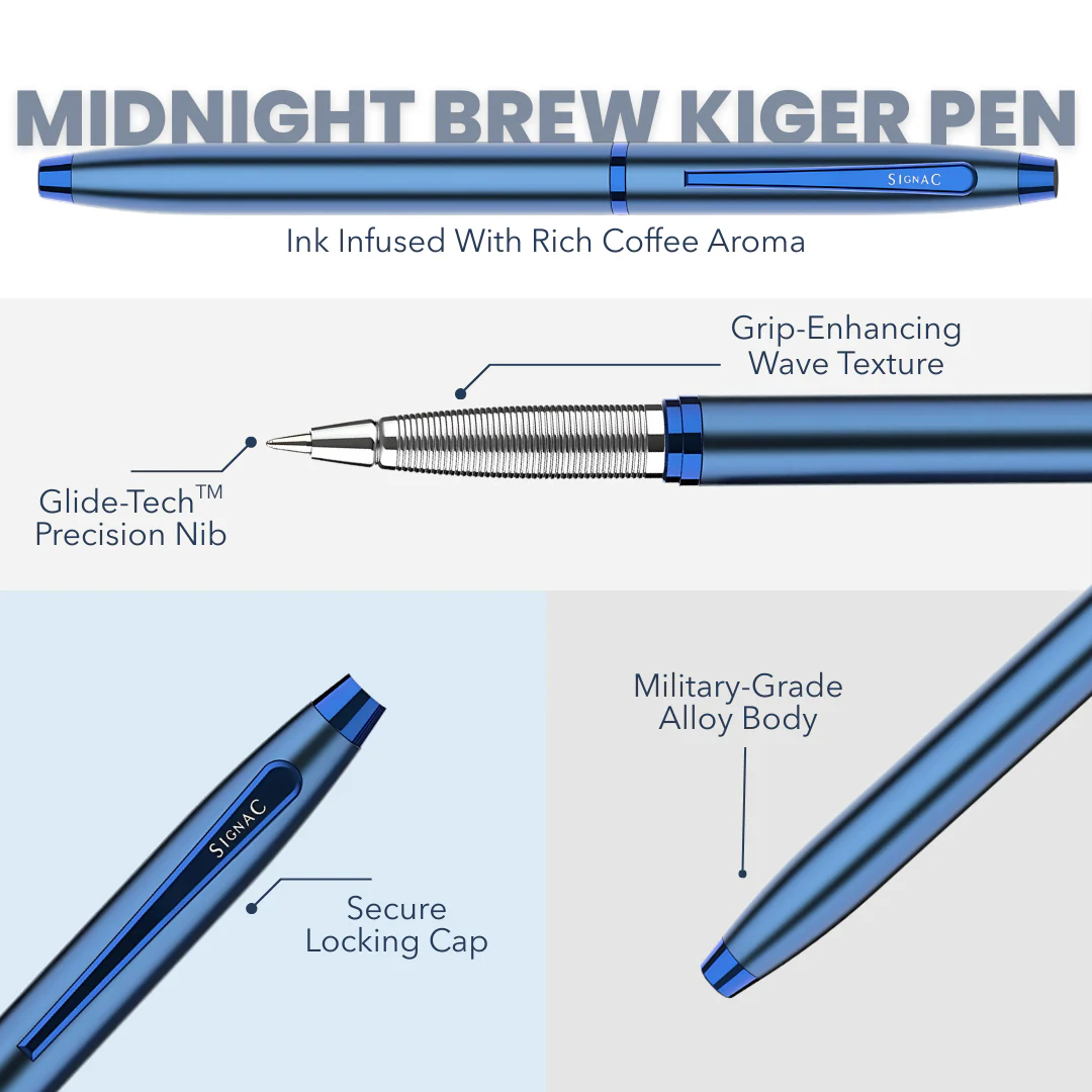 Midnight Brew Coffee Fragrance Kiger Metal Roller Pen with Extra Coffee Refill - Image 3