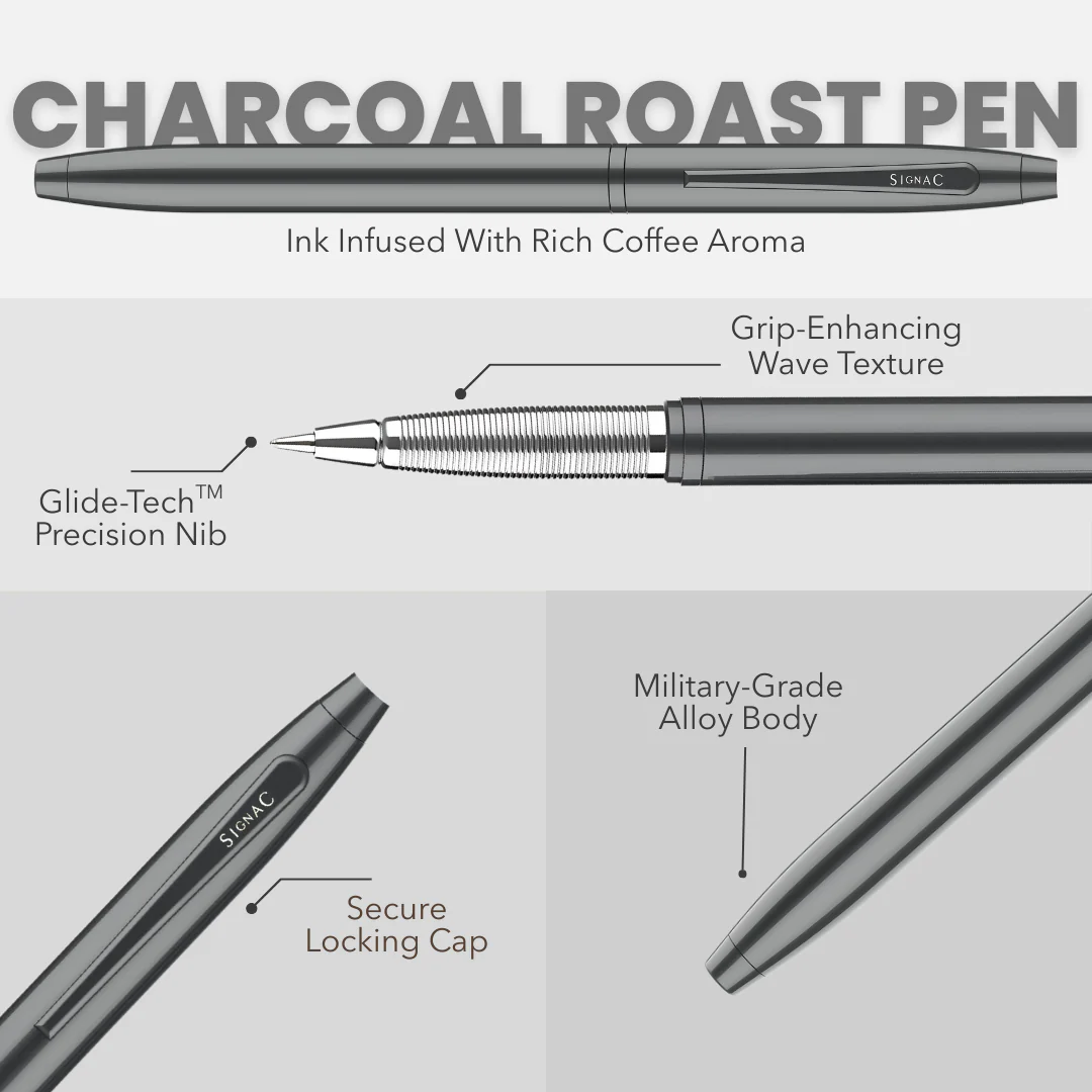 Charcoal Roast Coffee Fragrance Kiger Metal Roller Pen with Extra Coffee Refill - Image 3
