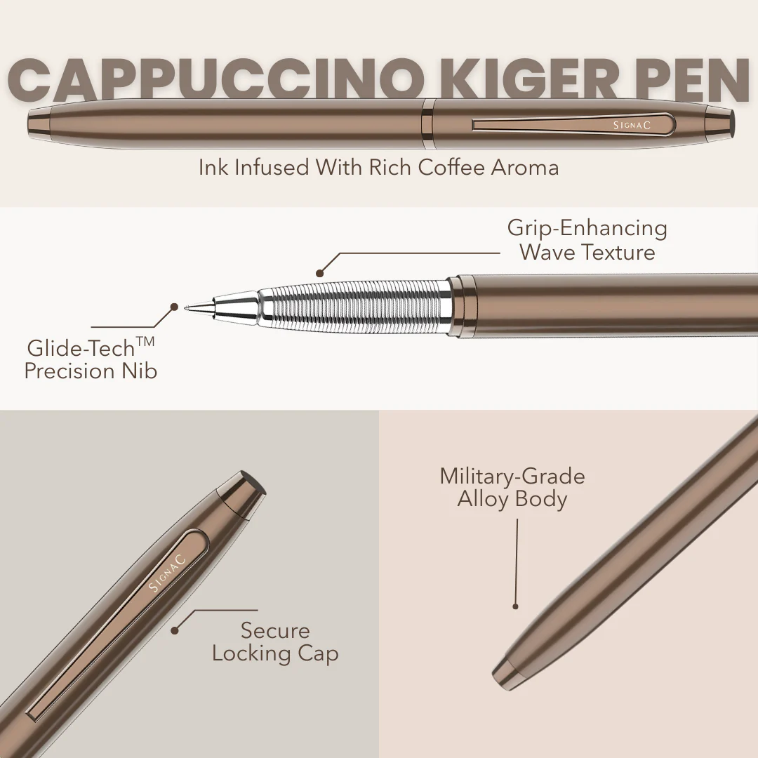 Cappuccino Coffee Fragrance Kiger Metal Roller Pen with Extra Coffee Refill - Image 3
