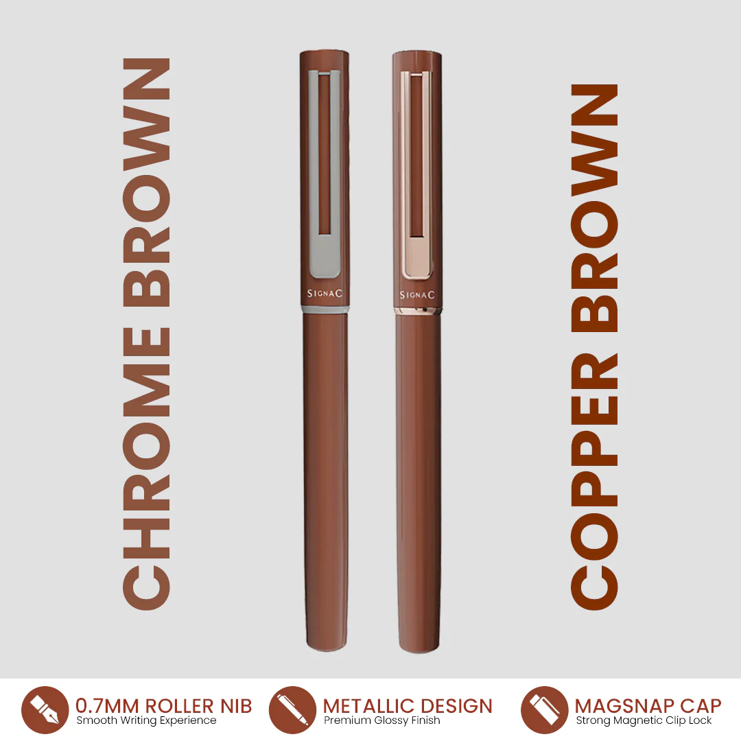 Personalised Roxx Magnetic Pen - Brown Chrome & Copper Brown Rose Gold (Set of 2)