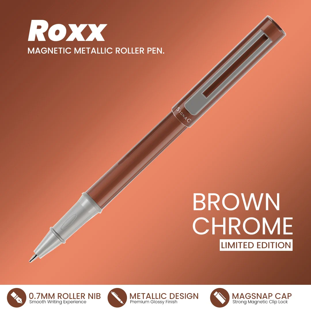 Personalised Roxx Magnetic Metallic Roller Pen – Brown Chrome