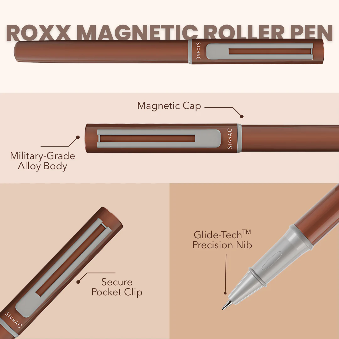 Personalised Roxx Magnetic Metallic Roller Pen – Brown Chrome - Image 2