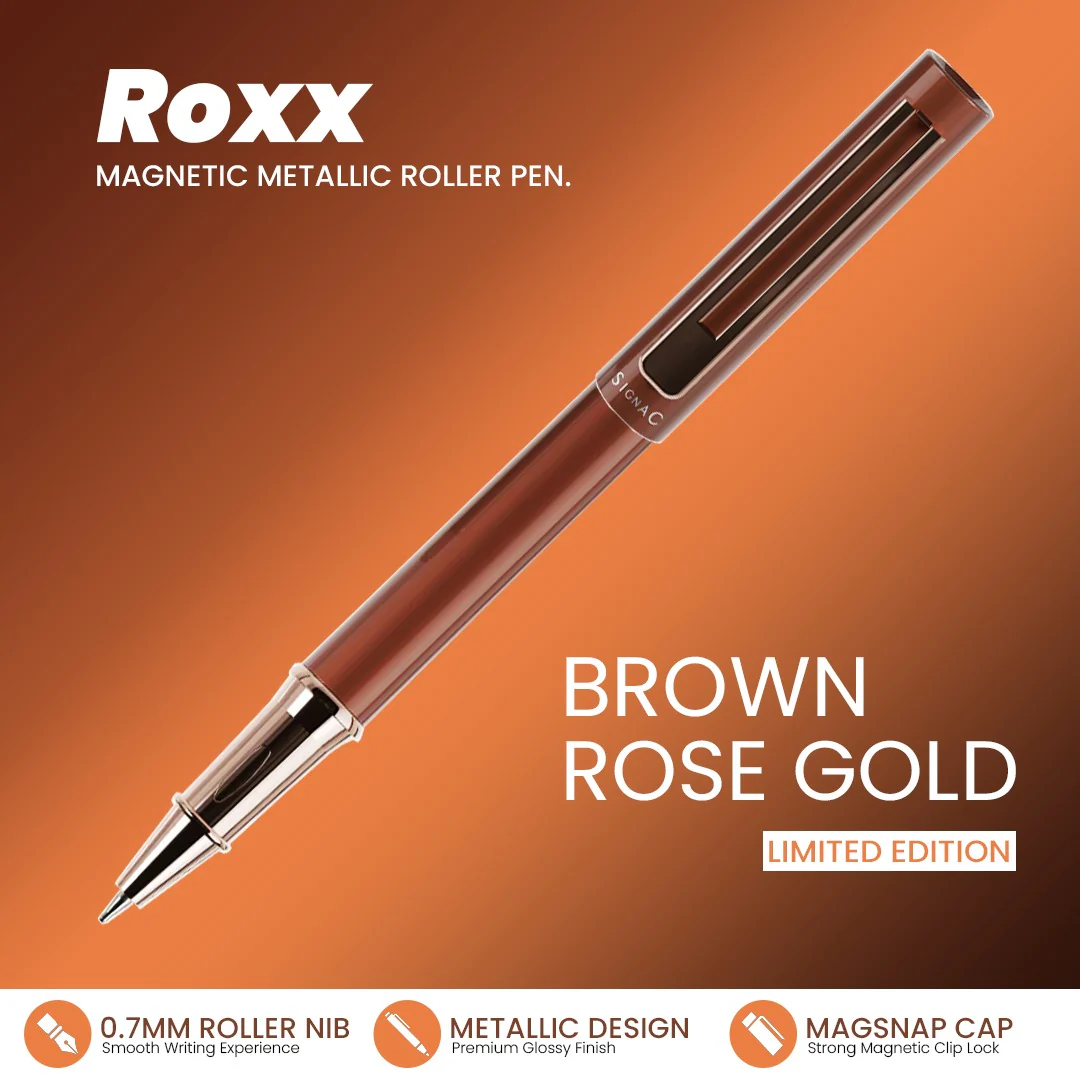 Personalised Roxx Magnetic Metallic Roller Pen – Copper Brown Rose Gold