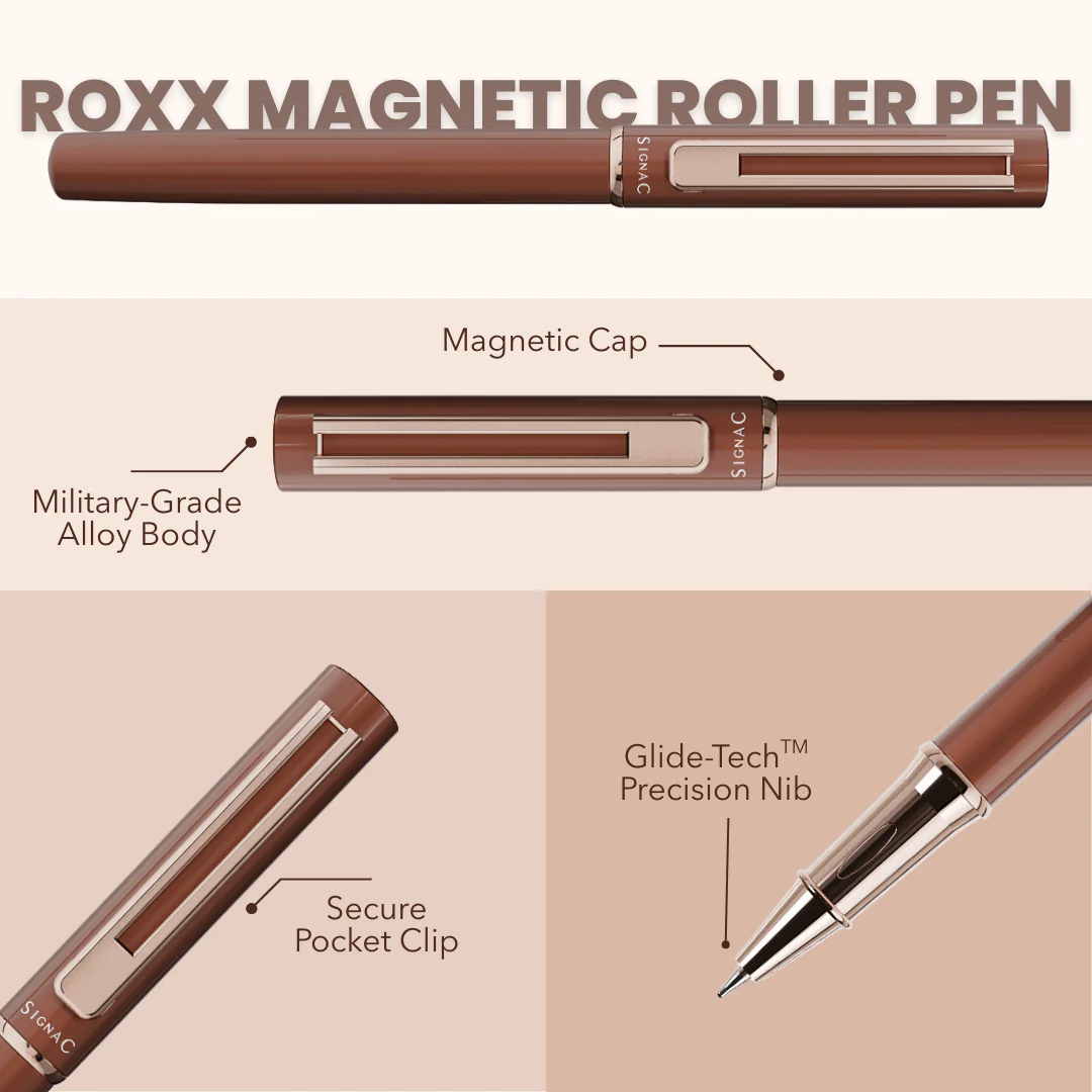 Personalised Roxx Magnetic Metallic Roller Pen – Copper Brown Rose Gold - Image 2