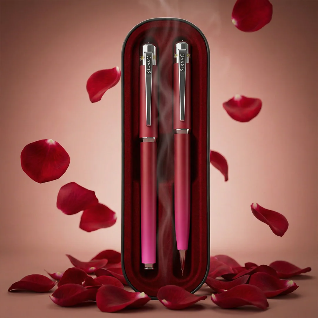 India's 1st - (Rose Bloom Fragrance Infused) Ombre Shade Metallic Roller & Ball Pen Set