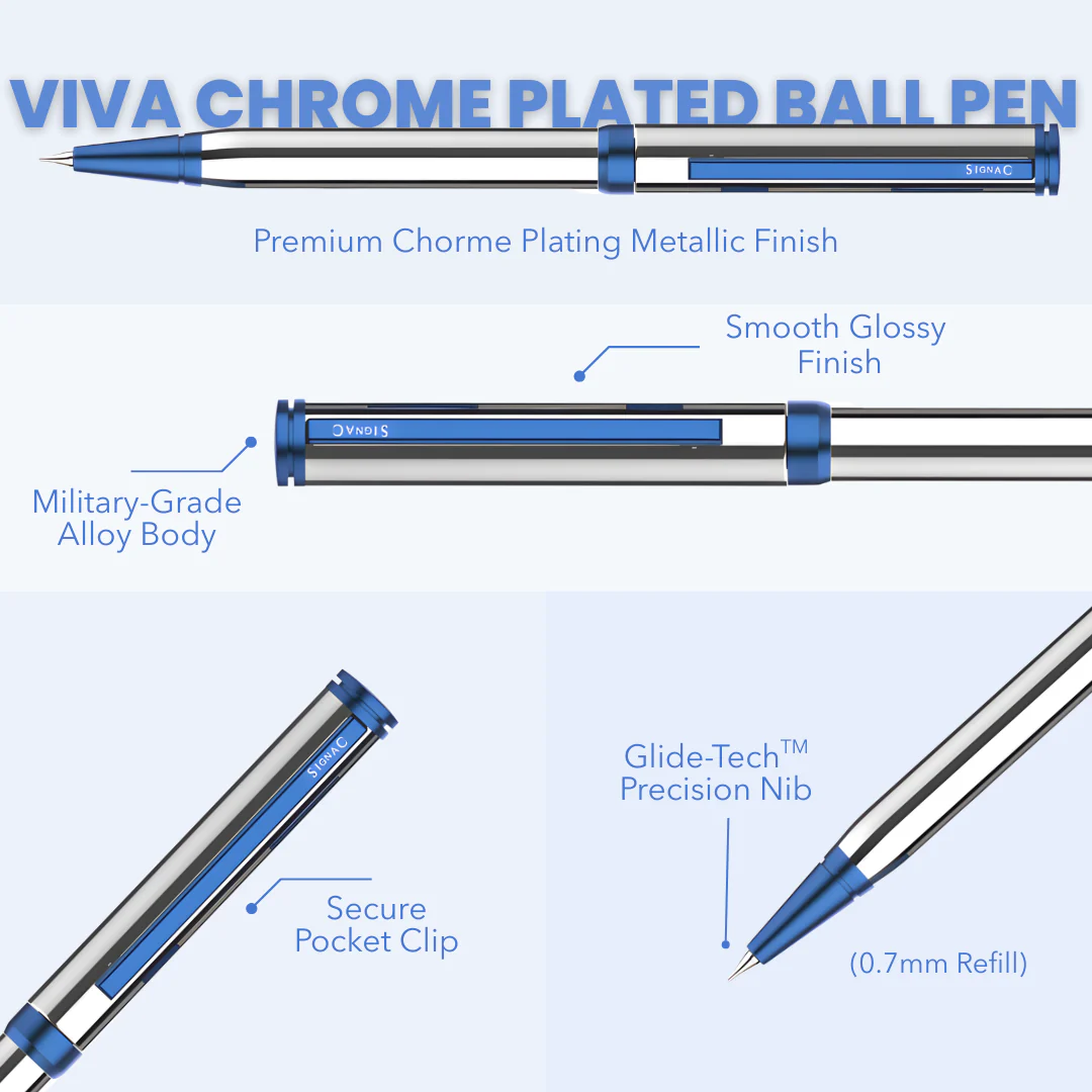 Viva Premium Metallic Plated Pen Set - Titanium Midnight Blue - Image 13