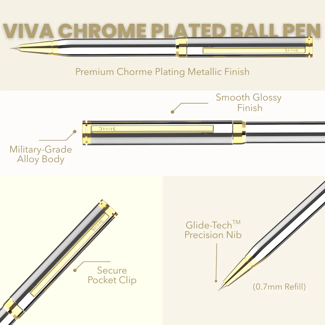 Viva Premium Metallic Plated Pen Set - Titanium 24K Gold - Image 13