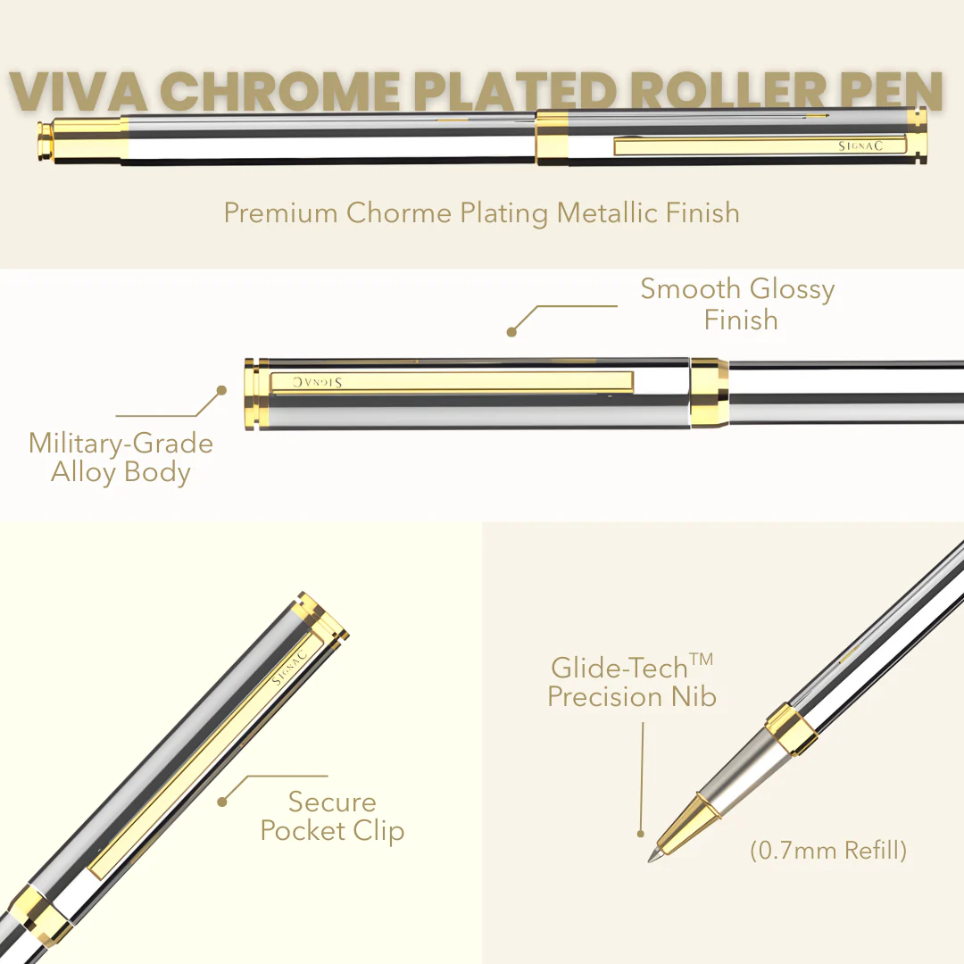 Viva Premium Metallic Plated Roller Pen - Titanium 24K Gold - Image 10