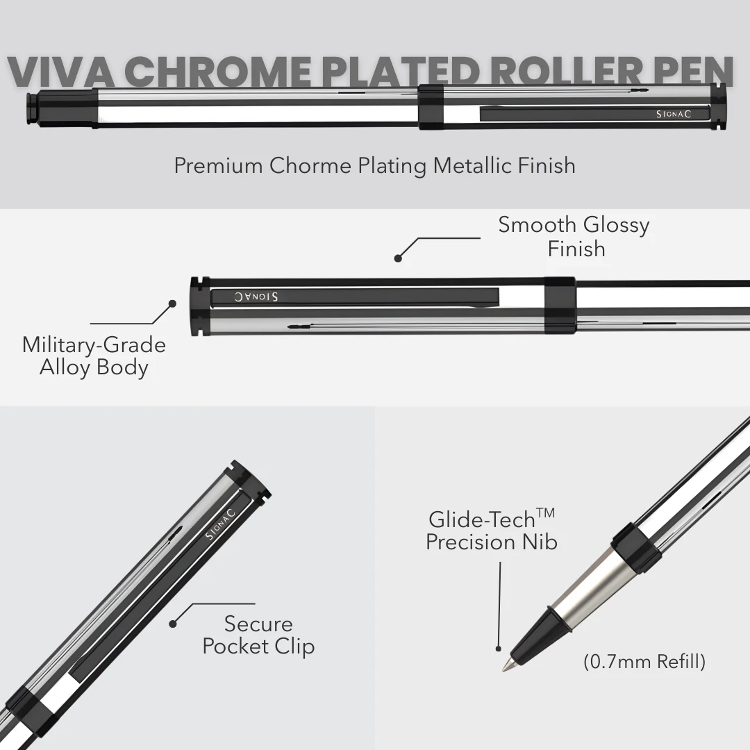 Viva Premium Metallic Plated Roller Pen - Titanium Jet Black - Image 10
