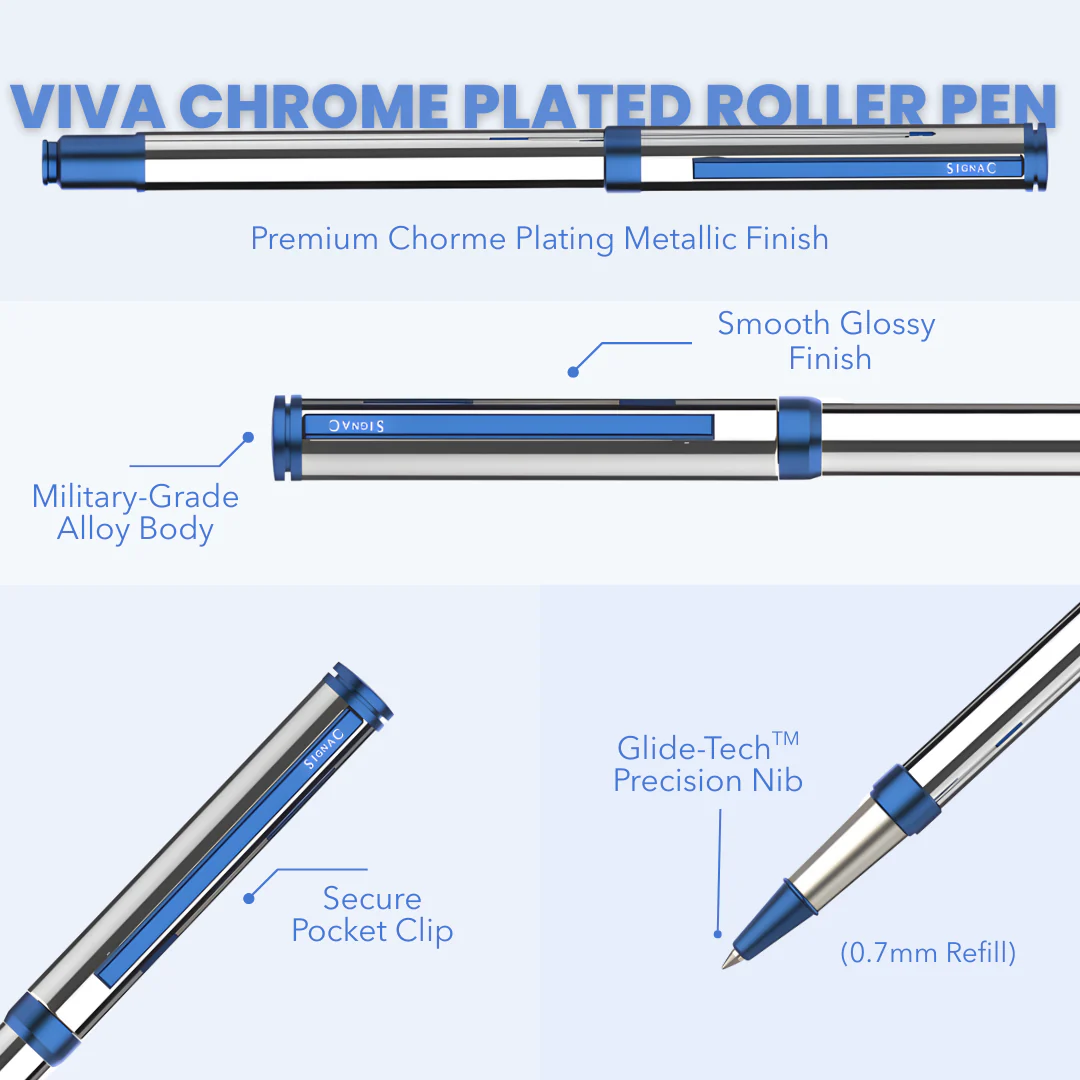 Viva Premium Metallic Plated Roller Pen - Titanium Midnight Blue - Image 10